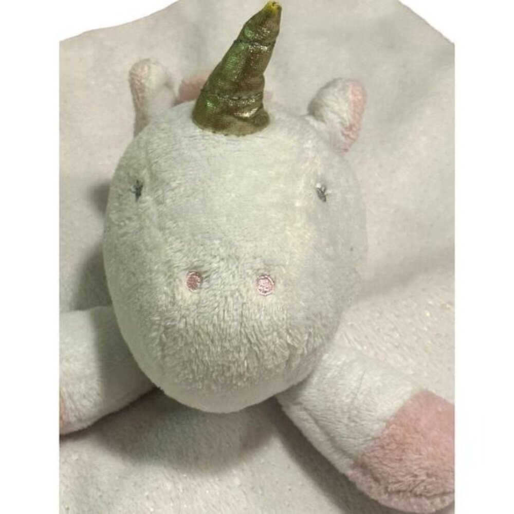 Cloud Island White Unicorn Infant Baby Security Blanket Pink Satin Trim Lovey